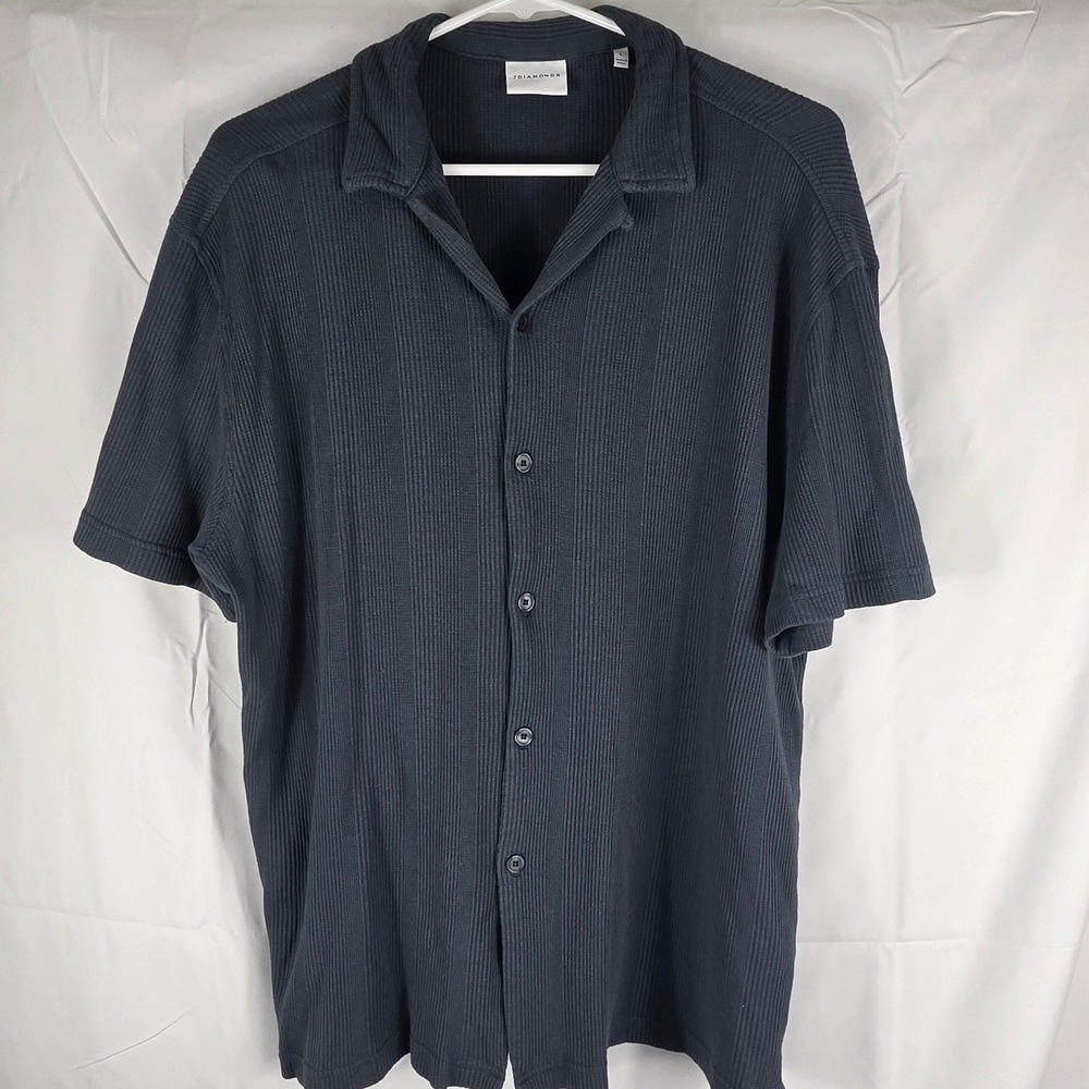 7 Diamonds Mens Ribbed Waffle Knit Button Up Shirt Charcoal Gray Large